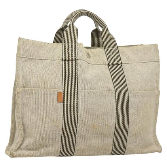 HERMES New Fourre Tout MM Hand Bag Canvas Gray Silver Auth bs27031 - Picture 1 of 16